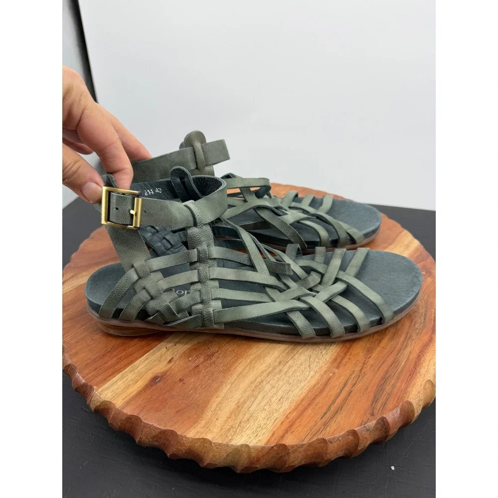 Antelope Rachel Leather Gladiator Sandals 40 9-9.5 Green Woven Strappy Flat